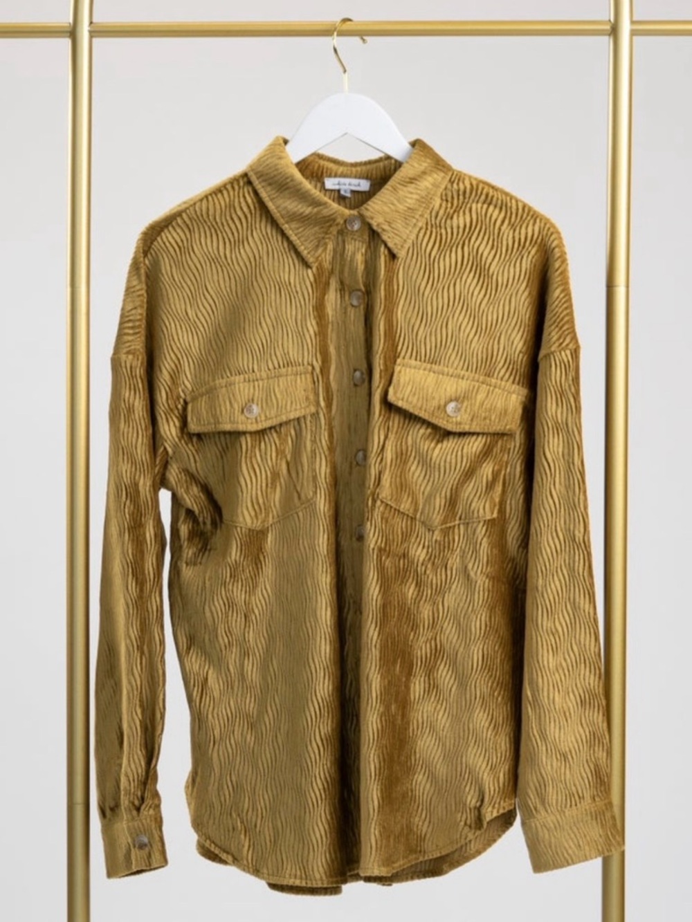 White Birch Yellow Olive Ribbed Button Up Shirt XL | Textured Earthy Coastal